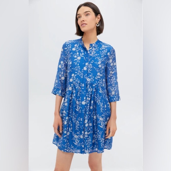 Tuckernuck Dresses & Skirts - Tuckernuck Dress Womens Large Blue Floral Toile Long Slv Shift
